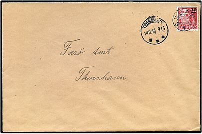 20/15 øre Provisorium på brev annulleret med udslebet stjernestempel SKOPEN og sidestemplet Thorshavn d. 14.11.1940 til Thorshavn.