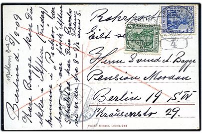 5 pfg. og 20 pfg. Germania på lokalt rørpost brevkort i Berlin d. 5.2.1909.