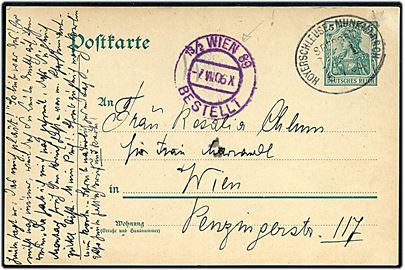5 pfg. Germania helsagsbrevkort annulleret med skibsstempel Hoyerschleuse - Munkmarsch Seepost No. 1 d. 6.7.1906 til Wien, Østrig. Ank.stemplet d. 7.7.1906.