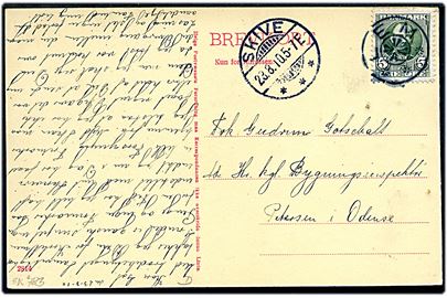 5 øre Fr. VIII på brevkort annulleret stjernestempel LEM g sidestemplet Skive d. 23.8.1910 til Odense.