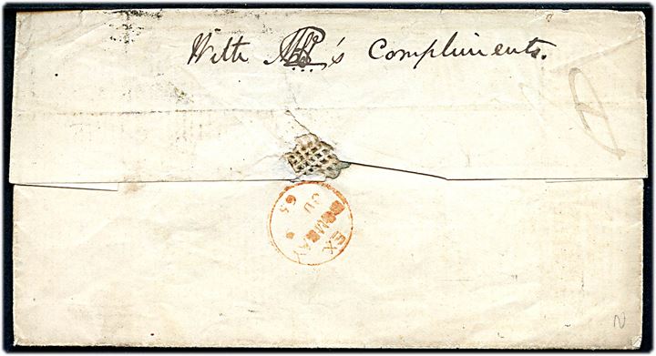 4d og 6d Victoria på brev annulleret med duplex London E.C./74 d. 17.5.1865 til maskinmester ombord på S/S Indus i Bombay, Indien. Påskrevet via Marseilles.