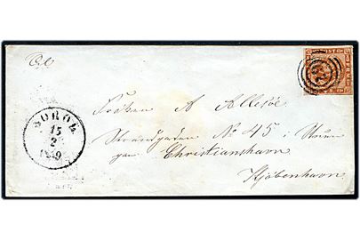 4 sk. 1858 udg. på brev annulleret med nr.stempel 67 og sidestemplet antiqua Soröe. d. 15.2.1860 til Kjøbenhavn.