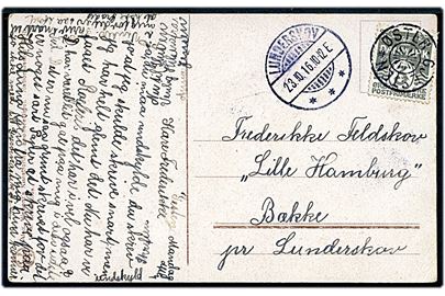 3 øre Bølgelinie på lokalt brevkort annulleret med stjernestempel ØSTER-GJESTEN og sidestemplet Lunderskov d. 23.10.1916 til Bække pr. Lunderskov.