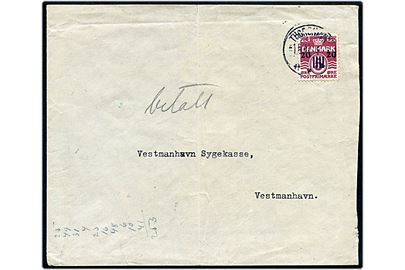 20/5 øre Provisorium på brev fra Thorshavn d. 15.11.1940 til Vestmanhavn. Lodret fold.