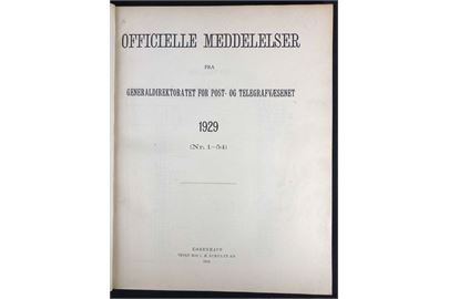 Officielle Meddelelser fra Generaldirektoratet for Post- og Telegrafvæsenet. 1929. Indbundet årgang 224 sider.