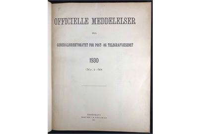 Officielle Meddelelser fra Generaldirektoratet for Post- og Telegrafvæsenet. 1930. Indbundet årgang 236 sider.