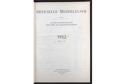 Officielle Meddelelser fra Generaldirektoratet for Post- og Telegrafvæsenet. 1952. Indbundet årgang 224 sider.
