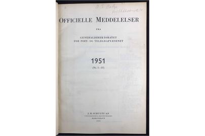 Officielle Meddelelser fra Generaldirektoratet for Post- og Telegrafvæsenet. 1951. Indbundet årgang 232 sider.