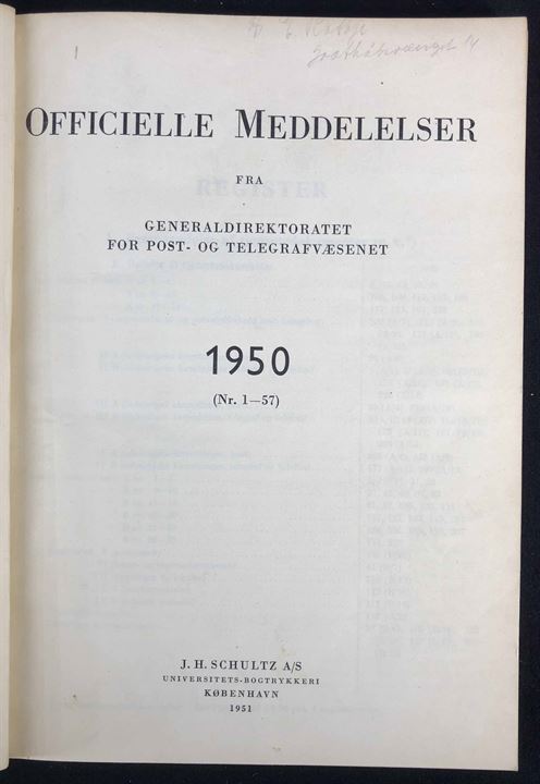 Officielle Meddelelser fra Generaldirektoratet for Post- og Telegrafvæsenet. 1950. Indbundet årgang 252 sider.