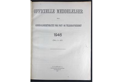 Officielle Meddelelser fra Generaldirektoratet for Post- og Telegrafvæsenet. 1946. Indbundet årgang 310 sider.