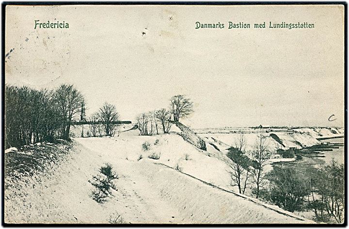 2 øre Bølgelinie og Julemærke 1909 på lokal tryksag i Fredericia d. 23.12.1909. 