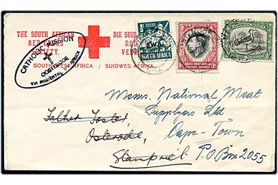 ½d Fugl, 1d George VI og ½d SWA Provisorium på brev fra Osterode SWA d. 5.3.1943 til Cape Town, Sydafrika.