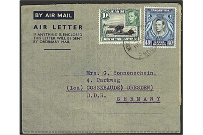 10 c. og 40 c. på Air Letter fra Korogwe d. 21.6.1952 til Cossebaude i Østtyskland.