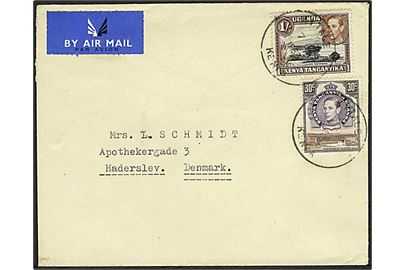 30 c. og 1/- George VI på luftpostbrev fra Kitale d. 7.10.1953 til Haderslev, Danmark.