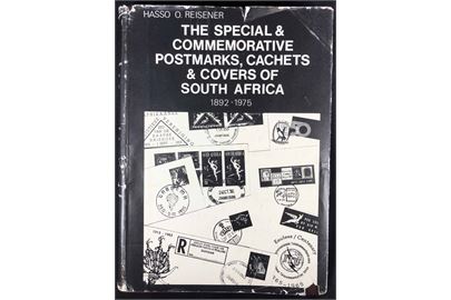 The Special & Commemorative Postmarks, Cachets & Covers of South Africa, 1892-1975 af Hasso O. Reisener. Omfattende stempelhåndbog 342 sider.