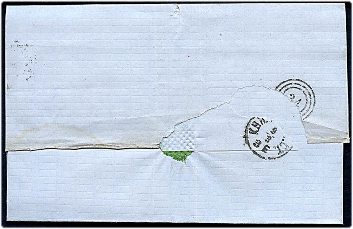 4 sk. Krone/Scepter (svag takning) på brev annulleret med nr.stempel 1 og sidestemplet antiqua Kiøbenhavn K.B. d. 9.3. 18xx med transit kombineret nr.stempel 34/KBH.JB.PST.CT. d. 9.3.18xx til Skovrider Ulrick, Geels Skovhuus pr. Kjøbenhavn. Hans Christian Ulrich (1822-1905) var fra 1862-99 skovrider i 1. Københavnske skovdistrikt omfattende Jægersborg Hegn, Geels skov og Rude Skov. Fra 1866 med bolig i Geelshus. Brevet antagelig befordret med Holte Landpost omkring 1870 til Geels Skovhuus mellem Holte og Søllerød. Ingen synlige tegn på privat landpost behandling.