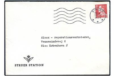 60 øre Fr. IX på fortrykt DSB kuvert fra Struer Station annulleret Struer d. 28.4.1969 til København.