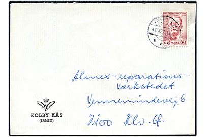 60 øre Sonne på fortrykt DSB kuvert fra Kolby Kås (Samsø) annulleret Kolby Kås d. 11.3.1968 til København.