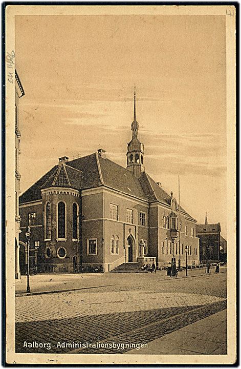 10 øre Chr. X 60 år på brevkort (Administrationsbygningen i Aalborg) annulleret med udslebet stjernestempel VEJGAARD og sidestemplet Aalborg d. 1.10.1930 til Hjørring.