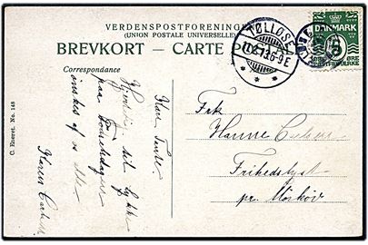 5 øre Bølgelinie på brevkort annulleret med stjernestempel UGGERLØSE og sidestemplet Holbæk d. 11.2.1913 til Mørkøv.