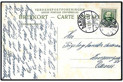 5 øre Fr. VIII på brevkort annulleret med stjernestempel HAARSLEV og sidestemplet Aarup JB.P.E. d. 1.7.1911 til Odense.