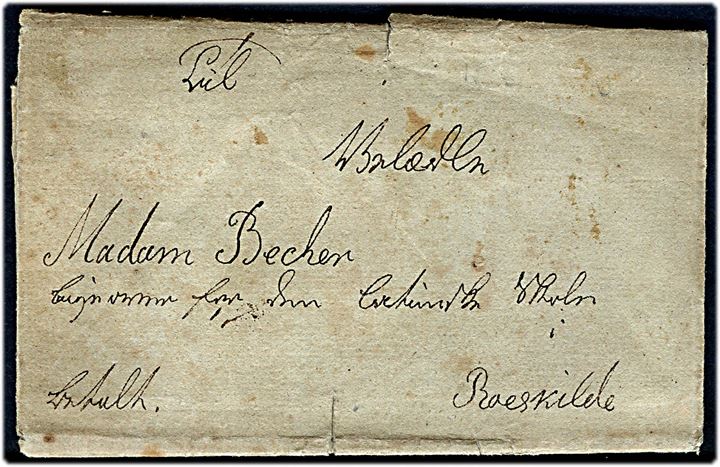 1822. Francobrev med påskrift Betalt dateret i Herlufmagle d. 6.2.1822 til Roskilde. Langt indhold.