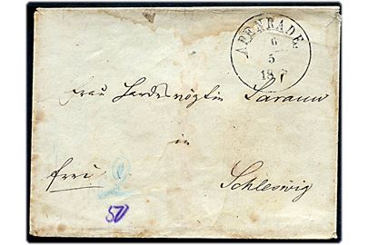 1848. Francobrev påskrevet Frei med 1½-ringsstempel Apenrade. d. 6.5.1848 (svagt årstal) til Schlesvig. Påskrevet 2 med blåkridt.