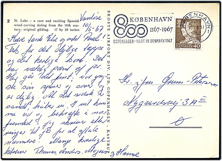 40 øre Fr. IX på lokalt brevkort annulleret med TMS København 800 1167-1967 Copenhagen - Made in Denmark 1167/København OMK. 1 d. 10.5.1967.