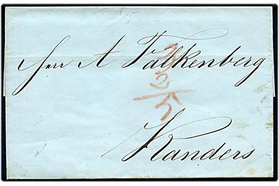 1845. Portobrev med indhold dateret i Aarhus d. 10.11.1845 til Randers. Påskrevet 3 sk. porto + 2 sk. bærepenge, ialt 5 sk. betalt af modtageren.