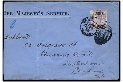 1d Victoria Army Official tjenestemærke på fortrykt OHMS kuvert annulleret med duplex Richmond York / 641 d. 28.10.1899 til London. Kuvert afkortet i venstre side.