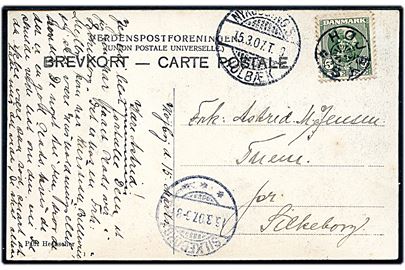 5 øre Chr. IX på brevkort annulleret med stjernestempel HØJBY S. og sidestemplet bureau Nykjøbing S - Holbæk T.9 d. 15.3.1907 til Silkeborg.