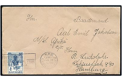 30 øre Regentjubilæum på brev fra København d. 31.5.1937 til baadsmand ombord på M/S Afrika i Hamburg, Tyskland.