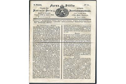 Fyens Stifts Adresse-Avis og Avertissementstidende  64. årgang no. 93 den 11.6.1835. 4 sider.