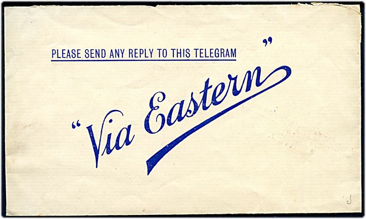 Cable and Wireless Limited telegramformular med kuvert med meddelelse fra Nakskov til sømand ombord på bjergningsskibet Geir i Gibraltar. Stemplet Gibraltar Branch (G.P.O.) d. 28.11.1935. 