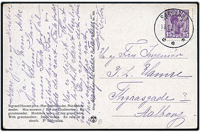 15 øe Chr. X på brevkort annulleret med brotype IIIb Sønderho d. 16.8.1924 til Aalborg.