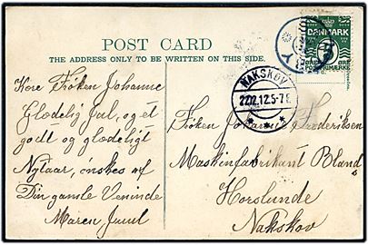 5 øre Bølgelinie på brevkort annulleret med stjernestempel SANDBY og sidestemplet Nakskov d. 22.12.1912 til Horslunde.
