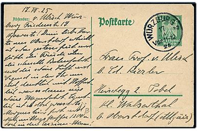 5 pfg. Adler helsagsbrevkort fra Würzburg d. 17.7.1925 til Hirschegg i den østrigske ex-klave Kleinwalsertal via Oberstdorf (Allgäu). 