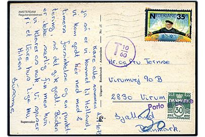 35 c. på underfrankeret brevkort fra s' Gravenhage d. 1.10.1975 til Virum, Danmark. Udtakseret i porto med 30 øre Bølgelinie annulleret Porto at betale.
