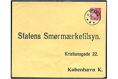 20 øre Karavel på brev annulleret med brotype IIIc Torrig d. 26.1.1941 til København. Lodret fold.
