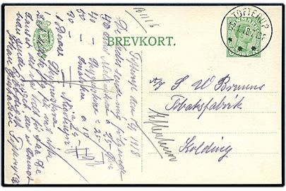 5 øre Chr. X helsagsbrevkort annulleret med brotype IIIb Tofterup d. 12.1.1918 til Kolding.