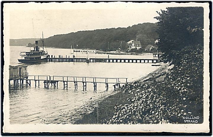 15 øre Chr. X på brevkort (Kollund strand med dampskib) annulleret med brotype IIb Nørre Smedeby d. 9.7.1924 til Odense.