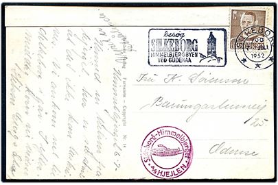 20 øre Fr. IX på brevkort annulleret Silkeborg d. 7.7.1952 til Odense. Privat sidestempel: Silkeborg-Himmelbjerget * A/S Hjejlen *.