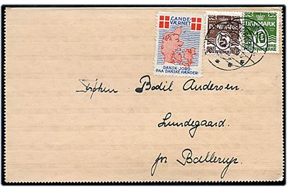 5 øre, 10 øre Bølgelinie og Landeværnet mærket på privat korrespondancekort fra Helsingør d. 17.3.1927 til Ballerup.