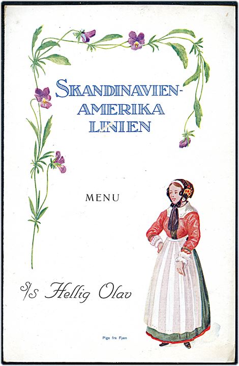 Skandinavisk Amerika Linie. Illustreret menukort fra S/S Hellig Olav d. 6.2.1926.