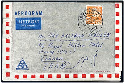 2,50 kr. Rigsvåben med perfin O.E. (J. E. Ohlsens Enke) på privat aerogram fra København d. 30.10.1975 til Teheran, Iran.
