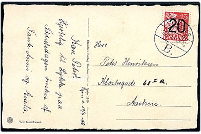 20/15 øre Provisorium på brevkort annulleret med brotype Vc Vojens B. d. 19.9.1940 til Aarhus.