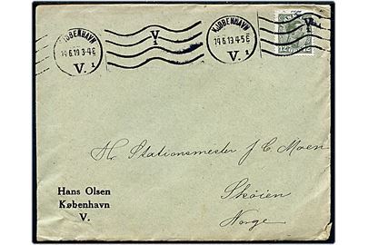 12 øre Chr. X single på brev fra Kjøbenhavn d. 14.6.1919 til Sköien, Norge.
