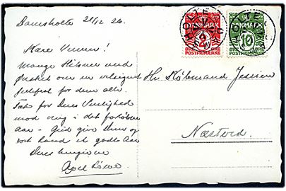 2 øre og 10 øre Bølgelinie på brevkort dateret d. 21.12.1926 annulleret med stjernestempel DAMSHOLTE til Næstved.