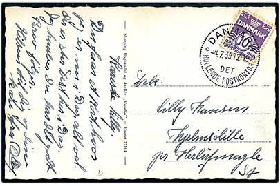 10 øre Bølgelinie på brevkort (Rebil Nationalpark) annulleret med særstempel Danmark * Det Rullende Postkontor * d. 4.7.1939 til Herlufmagle. Det rullende postkontor var opstillet i Skørping d. 4.7.1939 i forbindelse med Rebildfesten.