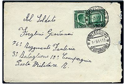 25 c. Hitler & Mussolini udg. (rift) på brev fra Pontecorvo d. 1.9.1941 til soldat med feltpostadresse: Posta Militare R.
